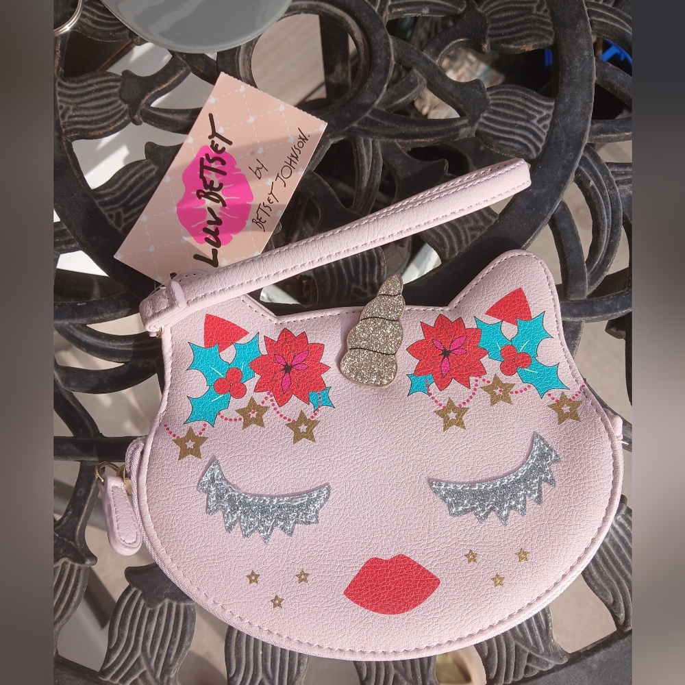 Pink Unicorn Face NEW WITH TAGS Betsey Johnson Wristlet